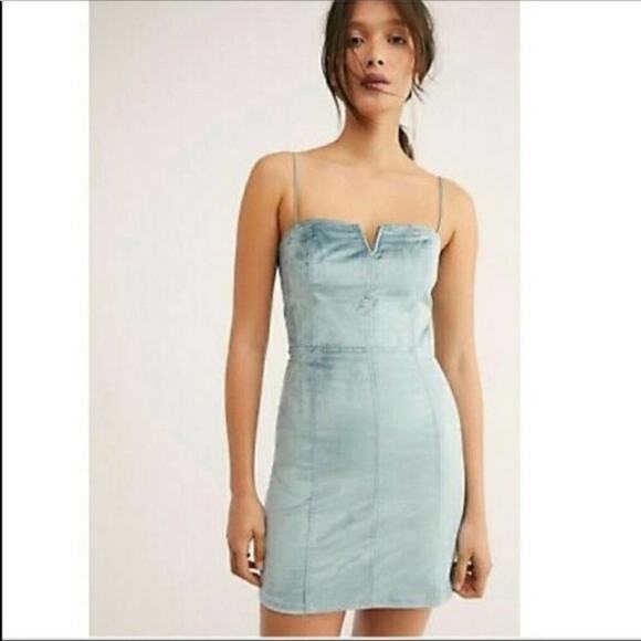 Free People Mint Green Velvet Mini Dress Size Small NWT - Picture 1 of 5